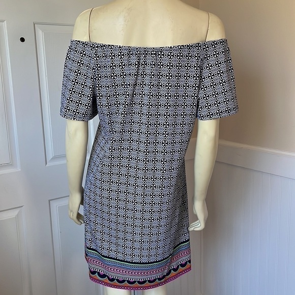 JUDE Connally Blue & White Print Off The Shoulder Mini Shift Dress S - Picture 2 of 13